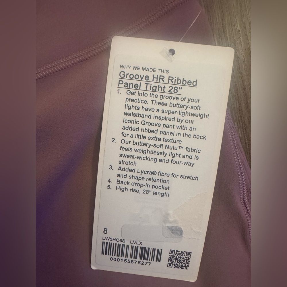 Lululemon Groove High Rise Ribbed Panel Tight/Leggings. 28”. Sz 8. Lavender Lux. - Picture 6 of 12